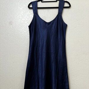 Winlar Navy Blue Slip Dress Midi wide straps Flowy Fairy Satiny Y2K Size Small